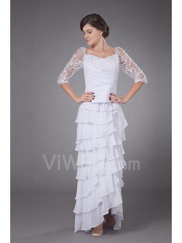 Chiffon Square Asymmetrical Sheath Mother Of The Bride Dress