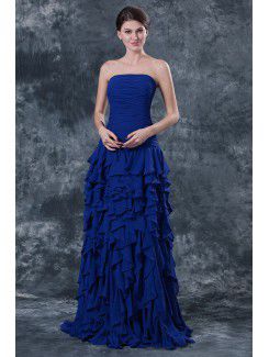 Chiffon Strapless Sweep Train A-line Mother Of The Bride Dress with Ruffle