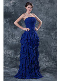 Chiffon Strapless Sweep Train A-line Mother Of The Bride Dress with Ruffle