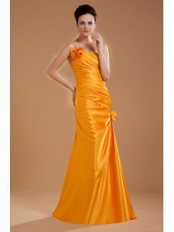 Taffeta One-Shoulder Floor Length Mermaid Mother Of The Bride Dress with Hand-made Flower