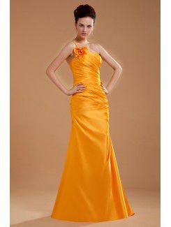 Taffeta One-Shoulder Floor Length Mermaid Mother Of The Bride Dress with Hand-made Flower