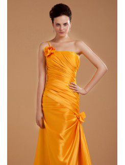 Taffeta One-Shoulder Floor Length Mermaid Mother Of The Bride Dress with Hand-made Flower