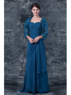 Chiffon Sweetheart Floor Length Column Mother Of The Bride Dress with Ruffle and Jacket