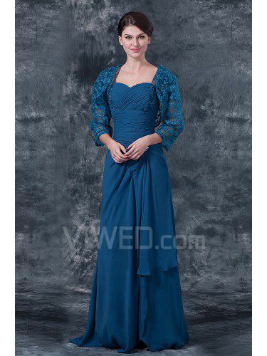 Chiffon Sweetheart Floor Length Column Mother Of The Bride Dress with Ruffle and Jacket