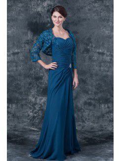 Chiffon Sweetheart Floor Length Column Mother Of The Bride Dress with Ruffle and Jacket