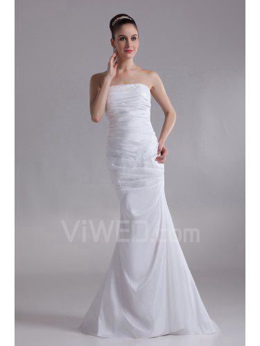 Taffeta Strapless Floor Length Mermaid Embroidered Wedding Dress