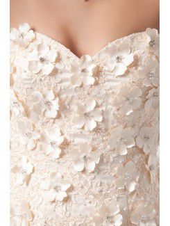 Satin and Net Sweetheart A-line Sweep Train Embroidered Wedding Dress