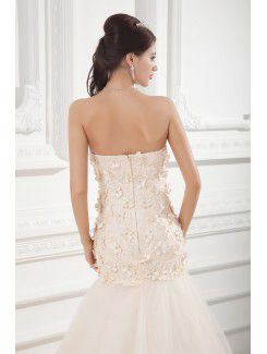 Satin and Net Sweetheart A-line Sweep Train Embroidered Wedding Dress