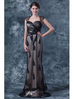 Lace Straps Floor Length Sheath Mother Of The Bride Dress with Sequins and Ruffle