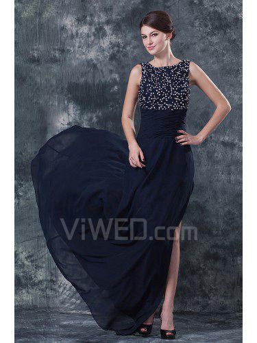 Chiffon Bateau Sweep Train A-line Mother Of The Bride Dress with Sequins