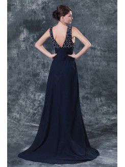 Chiffon Bateau Sweep Train A-line Mother Of The Bride Dress with Sequins