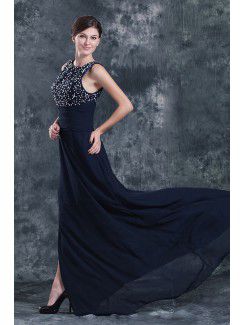 Chiffon Bateau Sweep Train A-line Mother Of The Bride Dress with Sequins