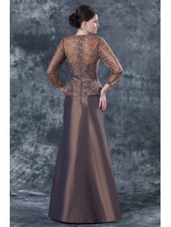 Taffeta and Lace V-Neckline Floor Length A-line Mother Of The Bride Dress with Three-quarter Sleeves