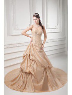 Taffeta Strapless A-line Sweep Train Embroidered Wedding Dress