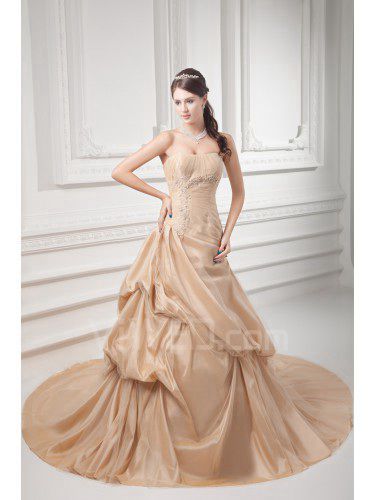 Taffeta Strapless A-line Sweep Train Embroidered Wedding Dress