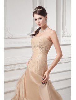 Taffeta Strapless A-line Sweep Train Embroidered Wedding Dress