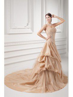 Taffeta Strapless A-line Sweep Train Embroidered Wedding Dress