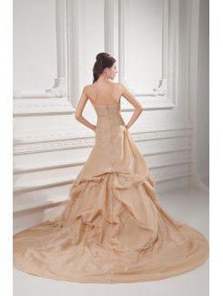 Taffeta Strapless A-line Sweep Train Embroidered Wedding Dress