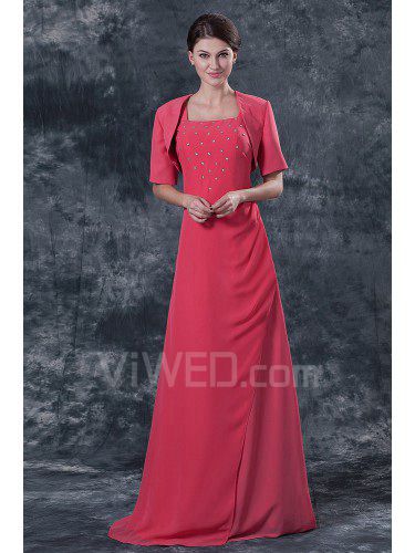 Chiffon Square Floor Length A-line Mother Of The Bride Dress with Jacket