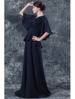 Chiffon V-Neckline Sweep Train Column Mother Of The Bride Dress with Beading