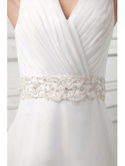 Organza V-Neckline A-line Sweep Train Embroidered Wedding Dress