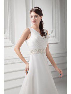 Organza V-Neckline A-line Sweep Train Embroidered Wedding Dress