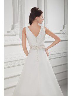 Organza V-Neckline A-line Sweep Train Embroidered Wedding Dress