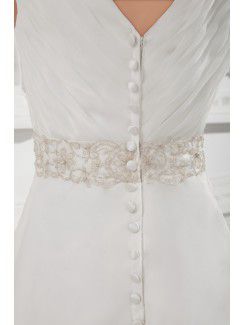 Organza V-Neckline A-line Sweep Train Embroidered Wedding Dress