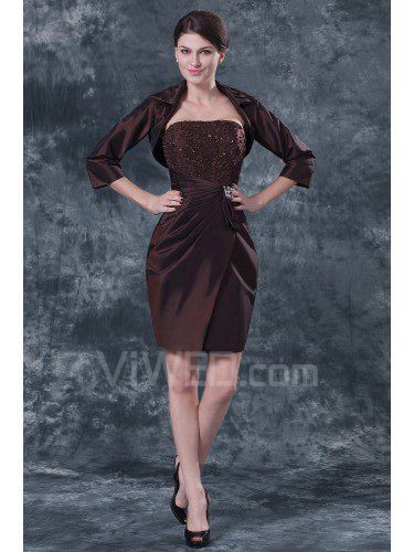 Taffeta Strapless Knee-Length Sheath Mother Of The Bride Dress with Sequins and Jacket
