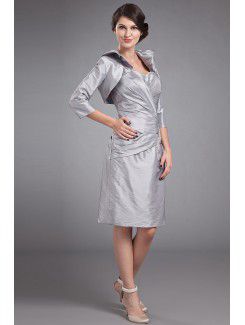 Taffeta Sweetheart Knee-length Sheath Mother Of The Bride Dress with Ruffle and Jacket