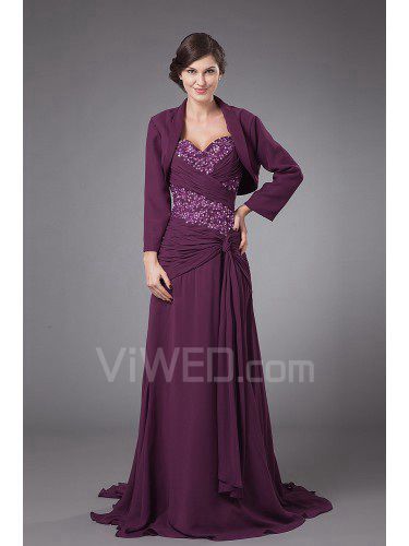 Chiffon Straps Sweep Train A-line Mother Of The Bride Dress with Jacket