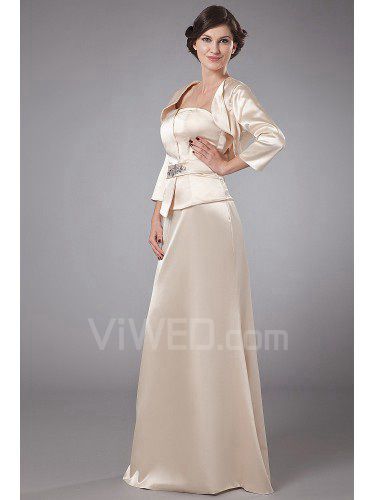 Satin Strapless Floor Length A-line Mother Of The Bride Dress with Crystals and Jacket