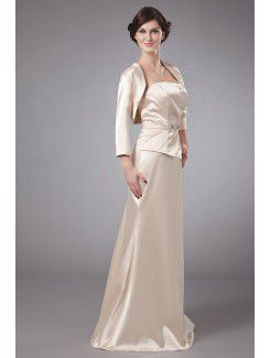 Satin Strapless Floor Length A-line Mother Of The Bride Dress with Crystals and Jacket