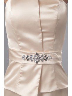 Satin Strapless Floor Length A-line Mother Of The Bride Dress with Crystals and Jacket