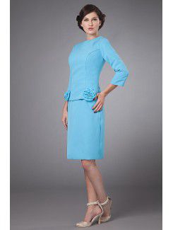 Chiffon Jewel Knee-Length Sheath Mother Of The Bride Dress with Three-quarter Sleeves