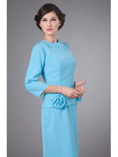 Chiffon Jewel Knee-Length Sheath Mother Of The Bride Dress with Three-quarter Sleeves