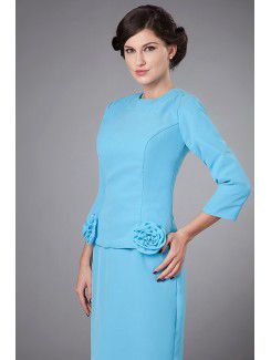 Chiffon Jewel Knee-Length Sheath Mother Of The Bride Dress with Three-quarter Sleeves