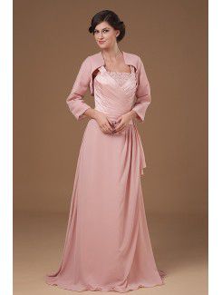 Chiffon and Charmeuse Straps Sweep Train A-line Mother Of The Bride Dress with Jacket