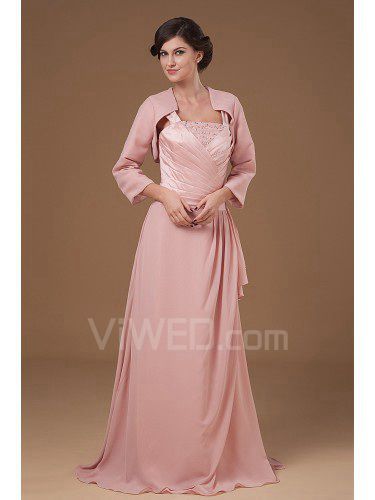 Chiffon und charmeuse riemen sweep zug a-linie mutter der braut kleid mit jacke