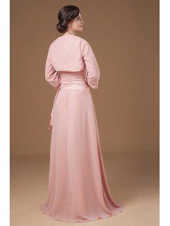 Chiffon and Charmeuse Straps Sweep Train A-line Mother Of The Bride Dress with Jacket