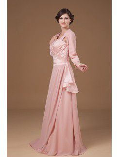 Chiffon and Charmeuse Straps Sweep Train A-line Mother Of The Bride Dress with Jacket