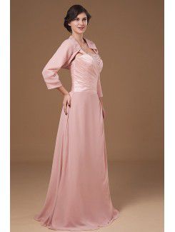 Chiffon and Charmeuse Straps Sweep Train A-line Mother Of The Bride Dress with Jacket