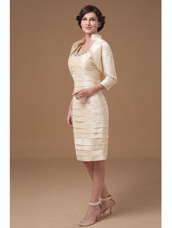 Taffeta Straps Knee-length Sheath Mother Of The Bride Dress with Sequins Ruched and Jacket