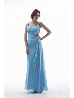 Chiffon Straps Ankle-Length Column Mother Of The Bride Dress with Ruffle