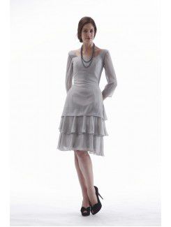 Chiffon Bateau Knee-Length A-line Mother Of The Bride Dress with Three-quarter Sleeves