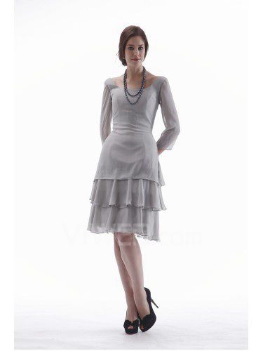 Chiffon Bateau Knee-Length A-line Mother Of The Bride Dress with Three-quarter Sleeves