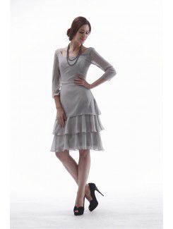 Chiffon Bateau Knee-Length A-line Mother Of The Bride Dress with Three-quarter Sleeves