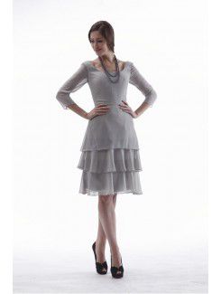 Chiffon Bateau Knee-Length A-line Mother Of The Bride Dress with Three-quarter Sleeves