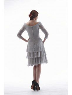 Chiffon Bateau Knee-Length A-line Mother Of The Bride Dress with Three-quarter Sleeves