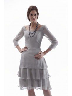 Chiffon Bateau Knee-Length A-line Mother Of The Bride Dress with Three-quarter Sleeves